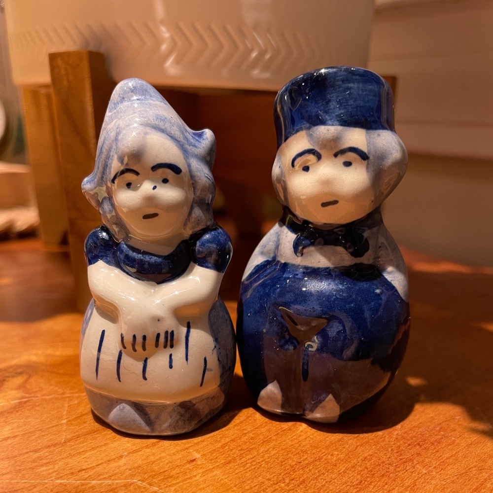Vintage Delft Hand Painted Boy and Girl Salt and Pepper Shaker Pair